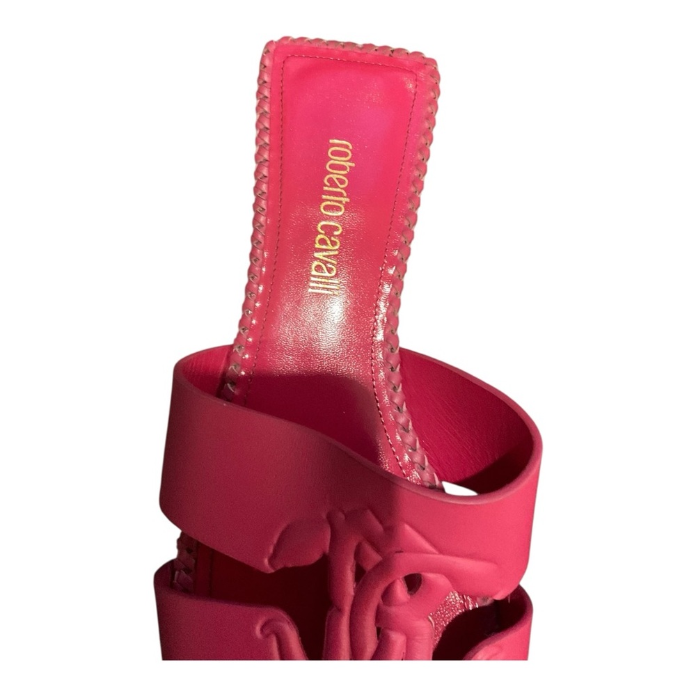 Roberto Cavalli Women’s Pink logo-embossed leather slides Flats Size 39 - Picture 3 of 15